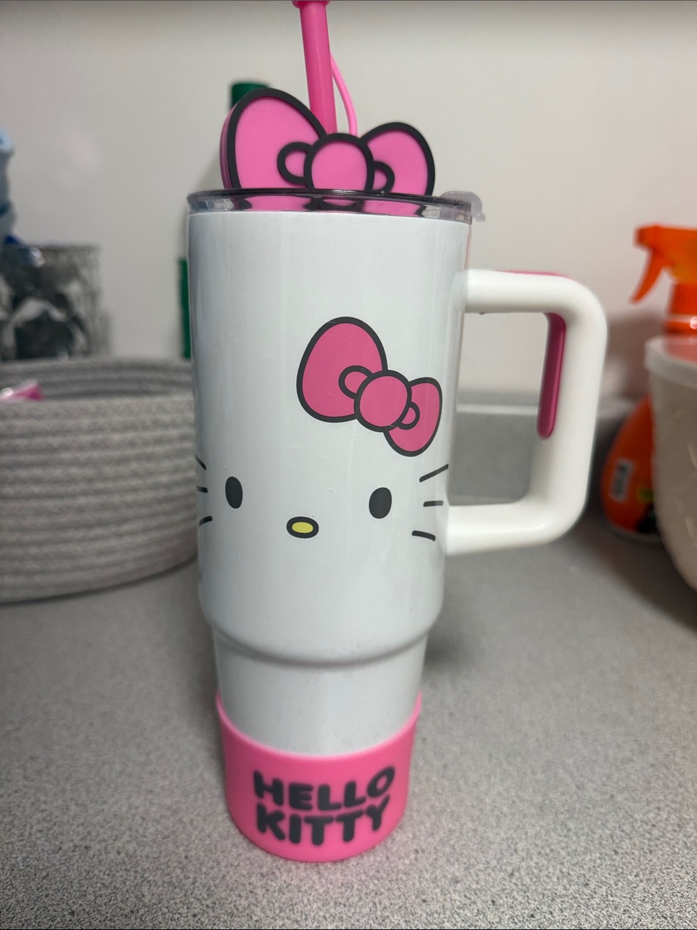 Hello Kitty White and Pink Insulated Travel Cup with Bow Straw